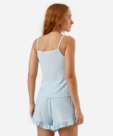 pijama short doll feminino texturizado azul