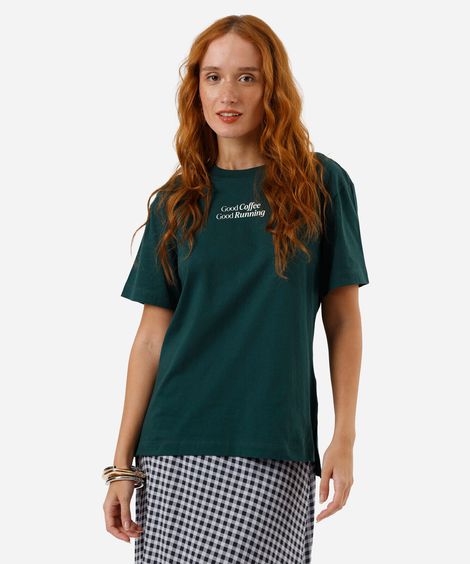 camiseta feminina oversized  good coffee verde