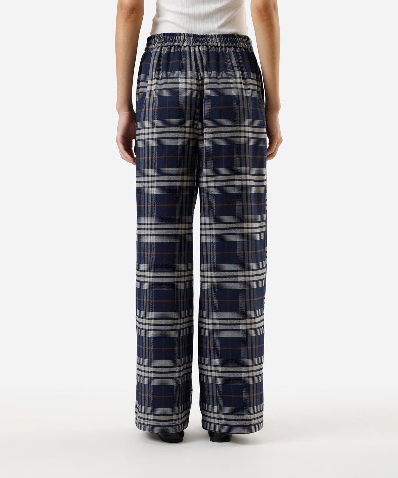 calça wide leg feminina xadrez azul