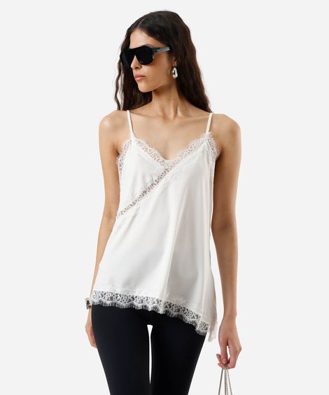 blusa assimétrica feminina com renda off white