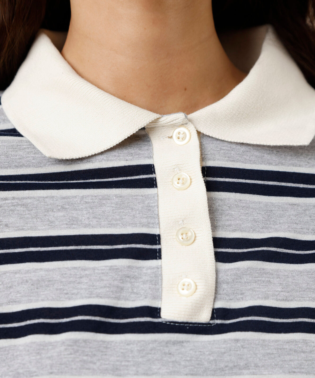 polo oversized feminina com algodão manga longa listrada cinza