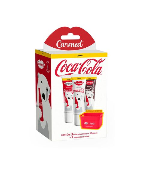 kit carmed coca cola com 3 hidratantes labiais 10g e brinde