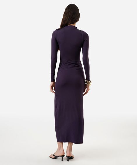 vestido longo feminino manga longa franzido roxo