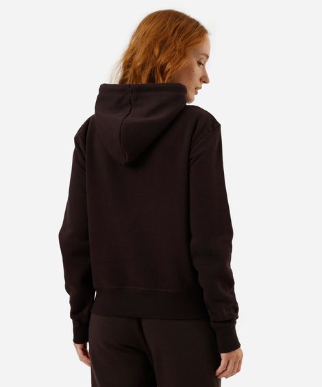 blusão feminino de moletom felpado com capuz disney marrom