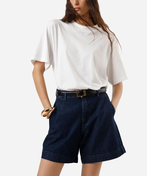 bermuda feminina alfaiatada jeans cintura super alta azul