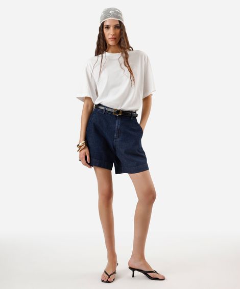 bermuda feminina alfaiatada jeans cintura super alta azul