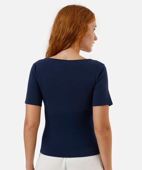 blusa de pijama feminino manga curta com viscose azul