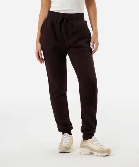 calça jogger feminina de moletom básica marrom