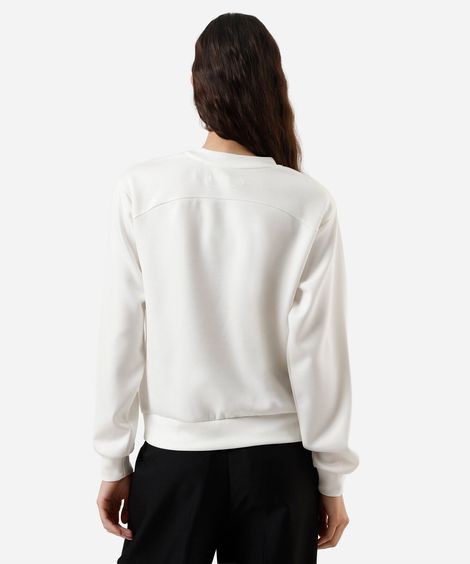 blusão básico alongado feminino de moletom com recorte off white