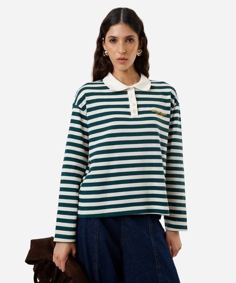 polo feminina com algodão manga longa listrada colorida