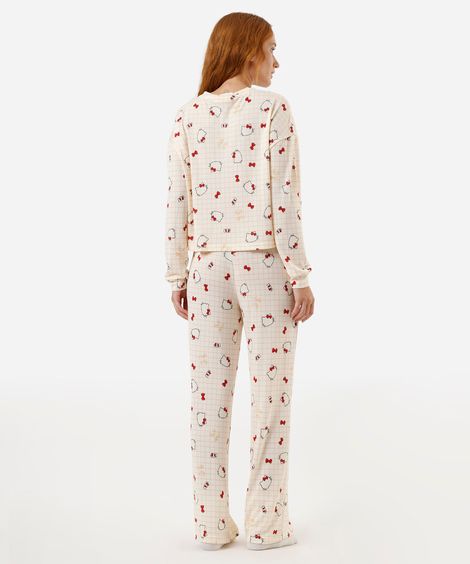 pijama feminino longo hello kitty bege