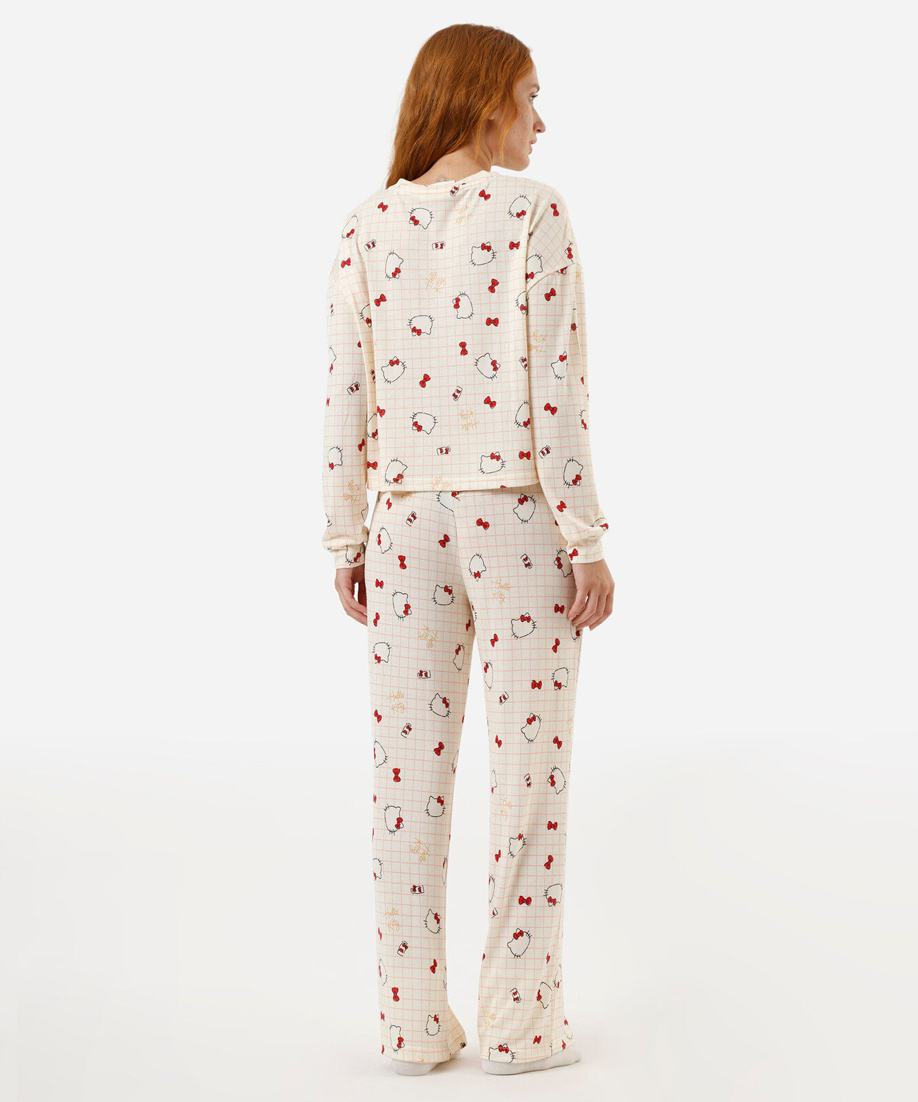 pijama feminino longo hello kitty bege