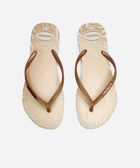 chinelo havaianas feminino  glitter edge bege
