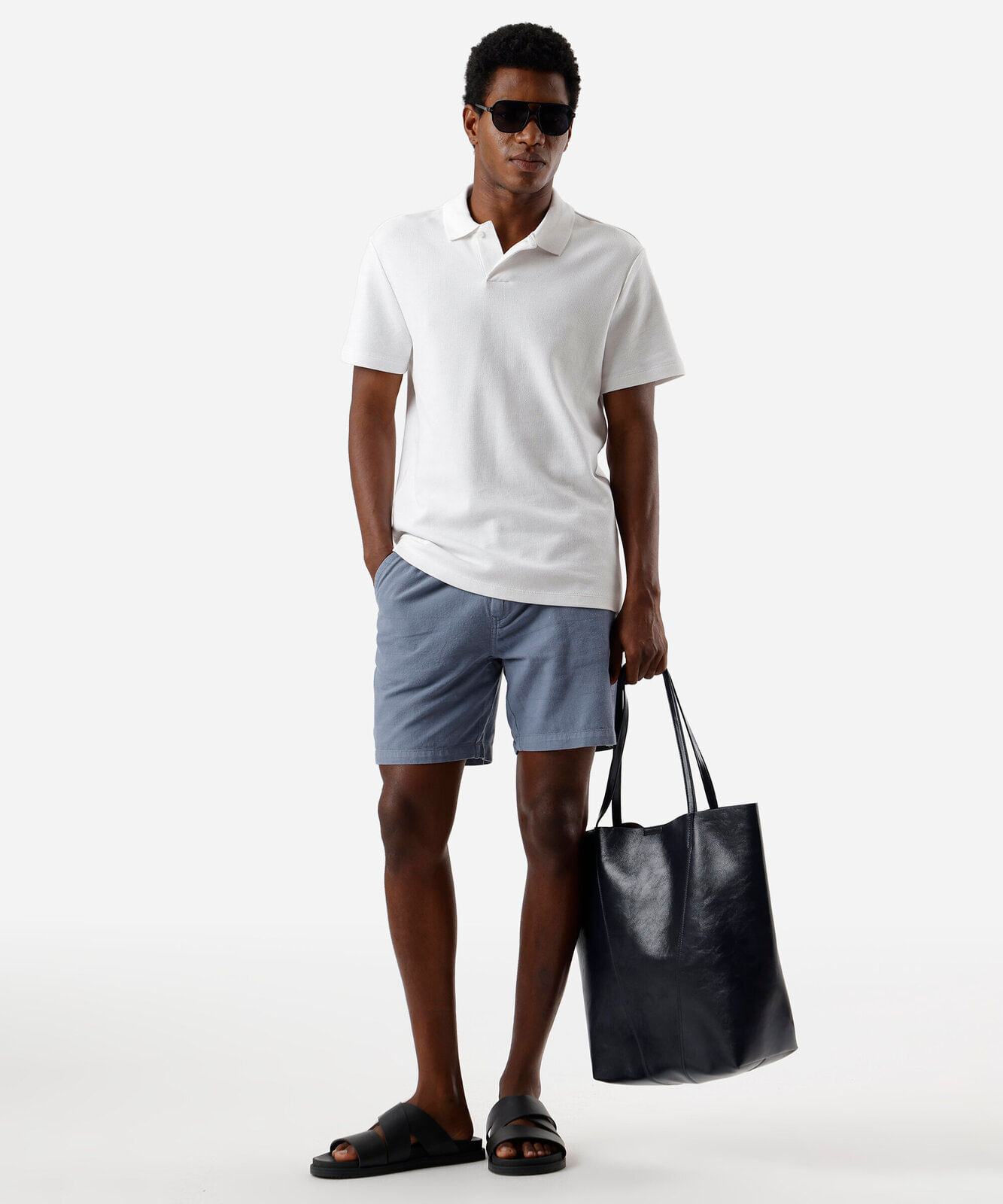 short jogger masculino de sarja texturizada azul