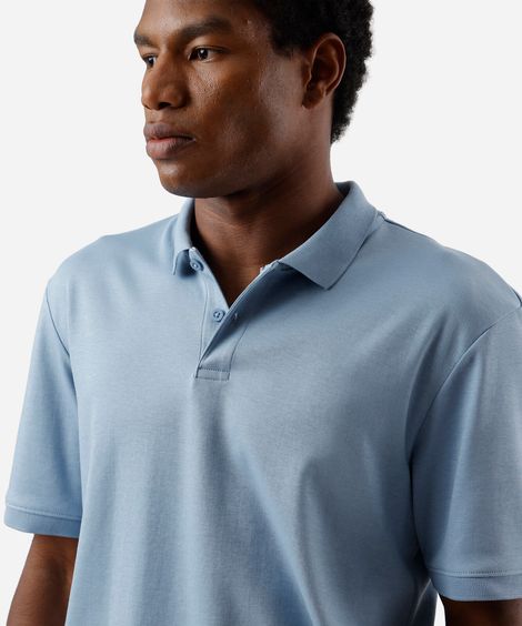 polo masculina de algodão peruano manga curta azul