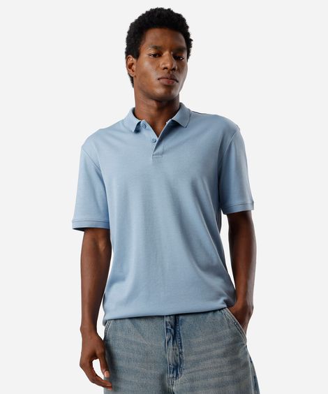 polo masculina de algodão peruano manga curta azul