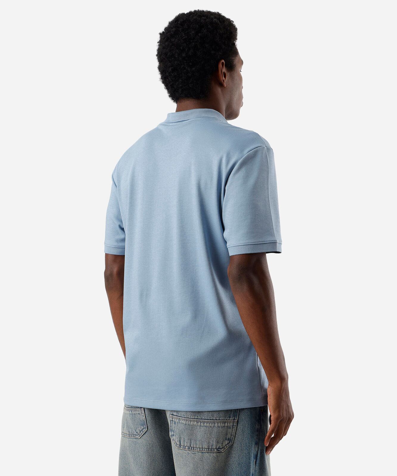 polo masculina de algodão peruano manga curta azul