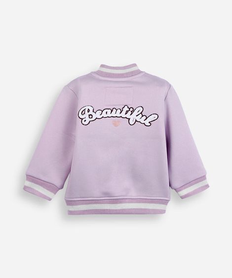 jaqueta bomber college infantil de moletom com bordado rosa