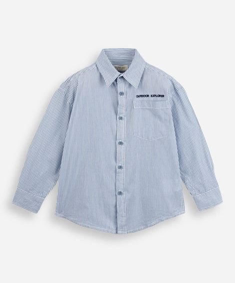camisa infantil de algodão com bordado manga longa listrada azul