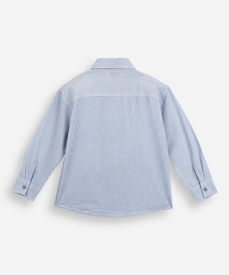 camisa infantil de algodão com bordado manga longa listrada azul