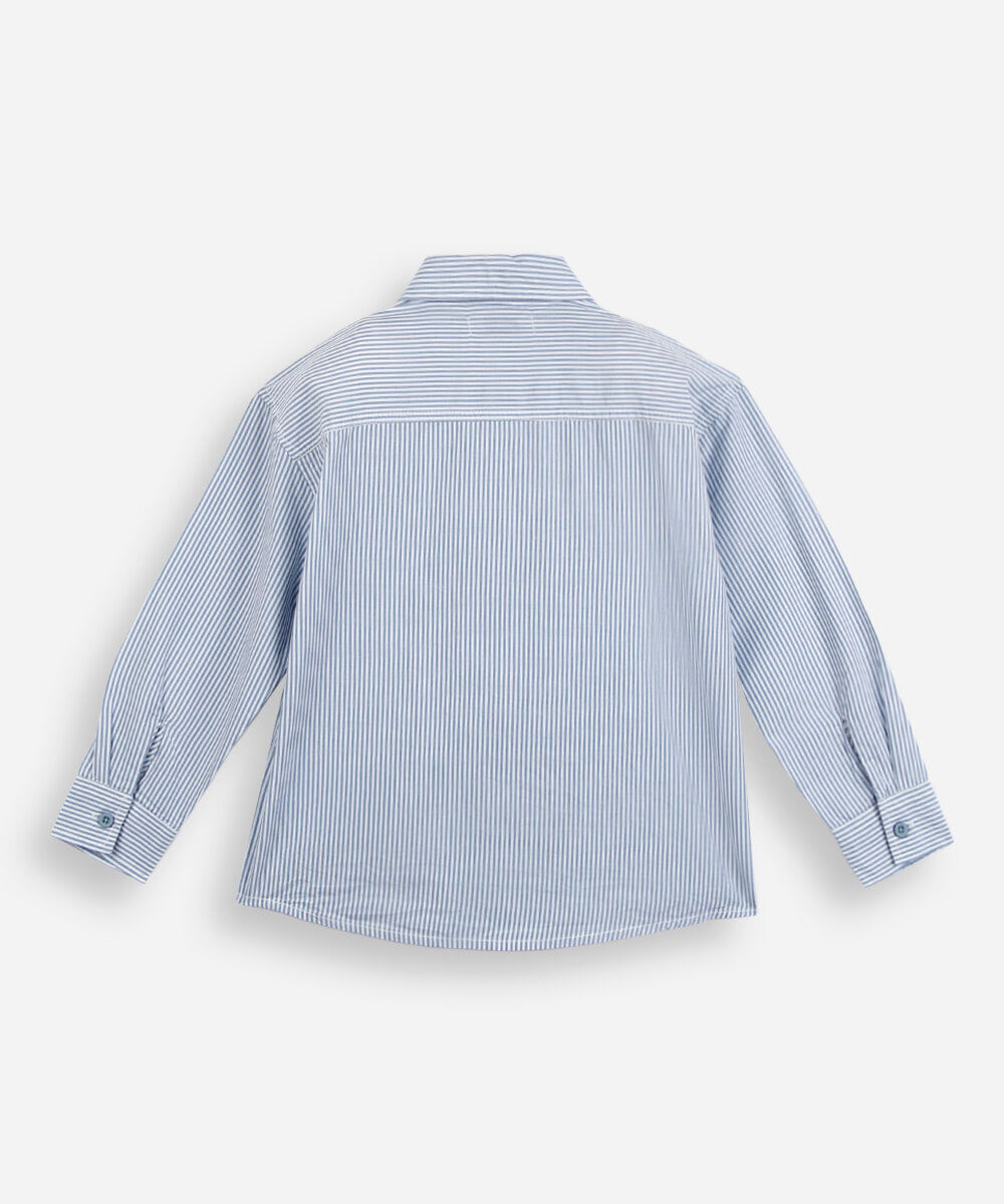 camisa infantil de algodão com bordado manga longa listrada azul
