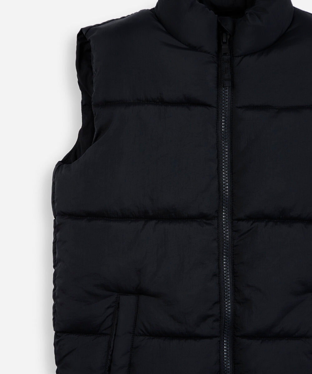 colete puffer infantil gola alta preto