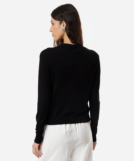 polo básica feminina de tricot manga longa preta