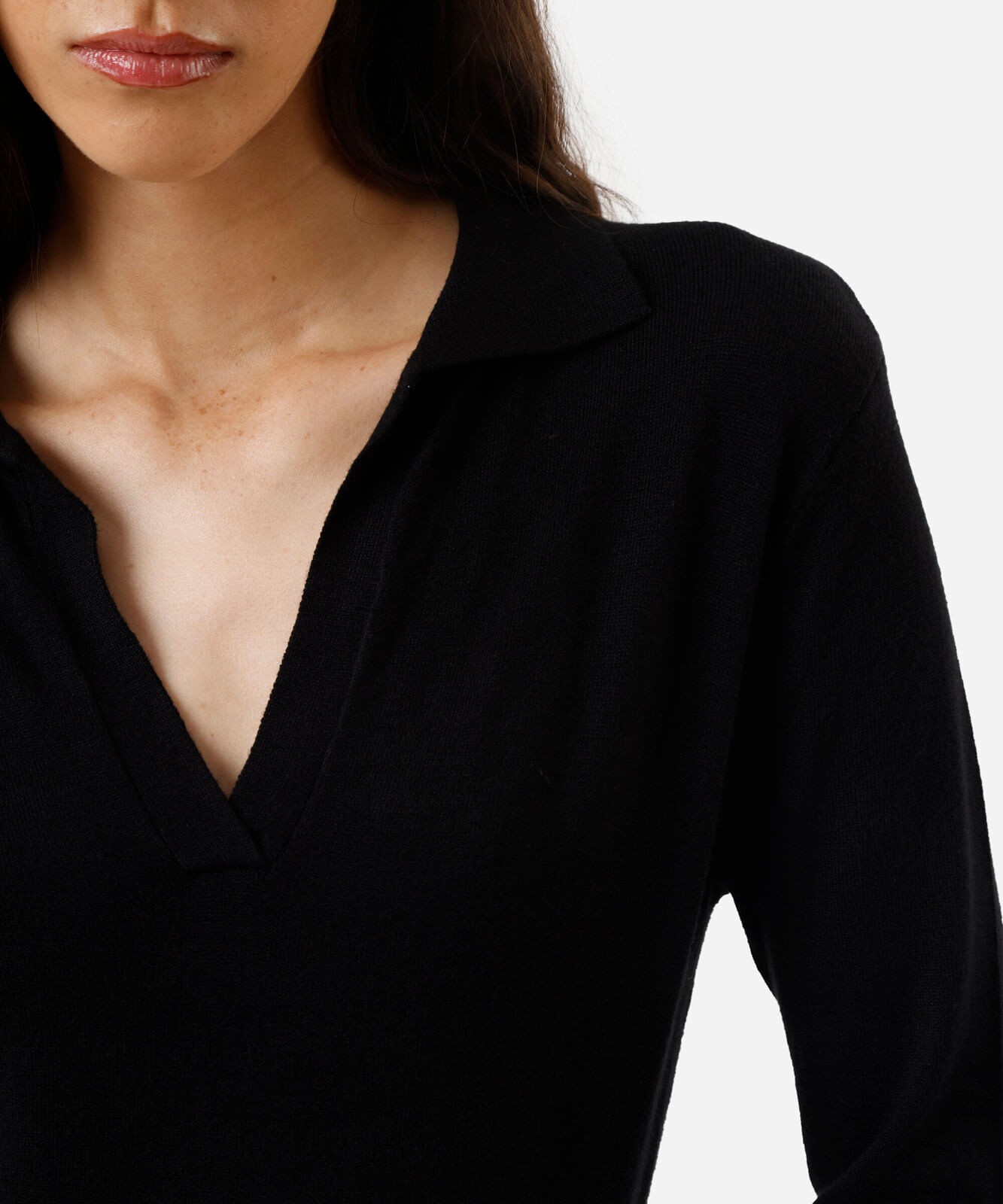 polo básica feminina de tricot manga longa preta