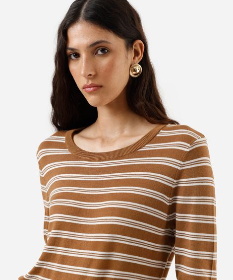 suéter básico feminino de tricot listrado marrom
