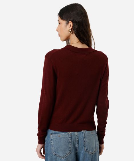 polo básica feminina de tricot manga longa vinho