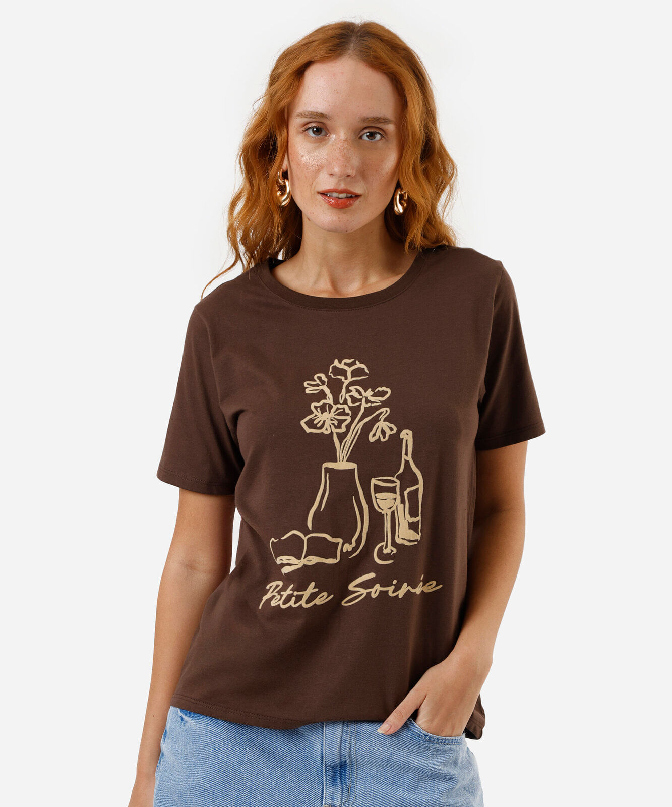 camiseta feminina  local petite marrom