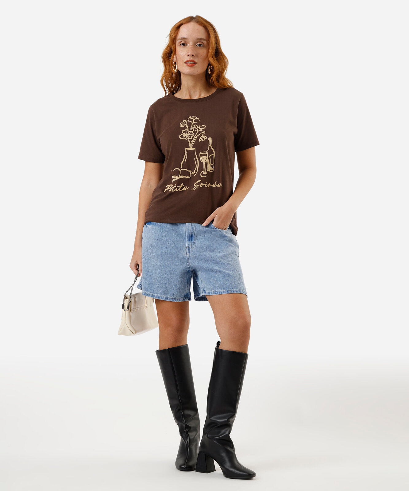 camiseta feminina  local petite marrom