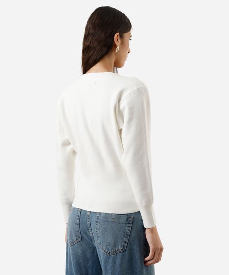cardigan feminino de tricot acinturado off white