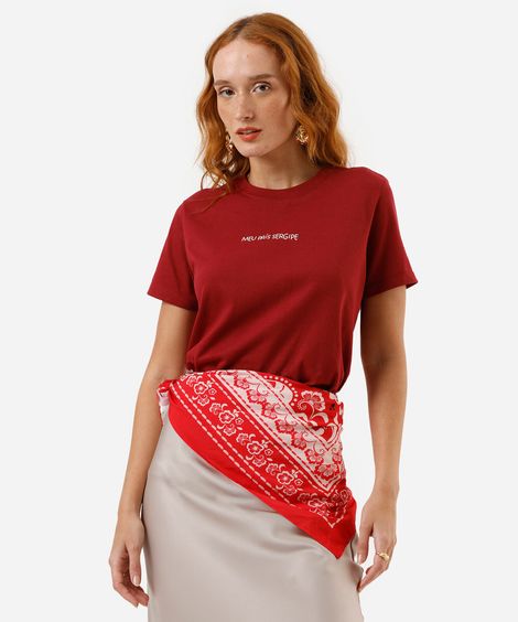 camiseta de algodão feminina meu país sergipe vinho
