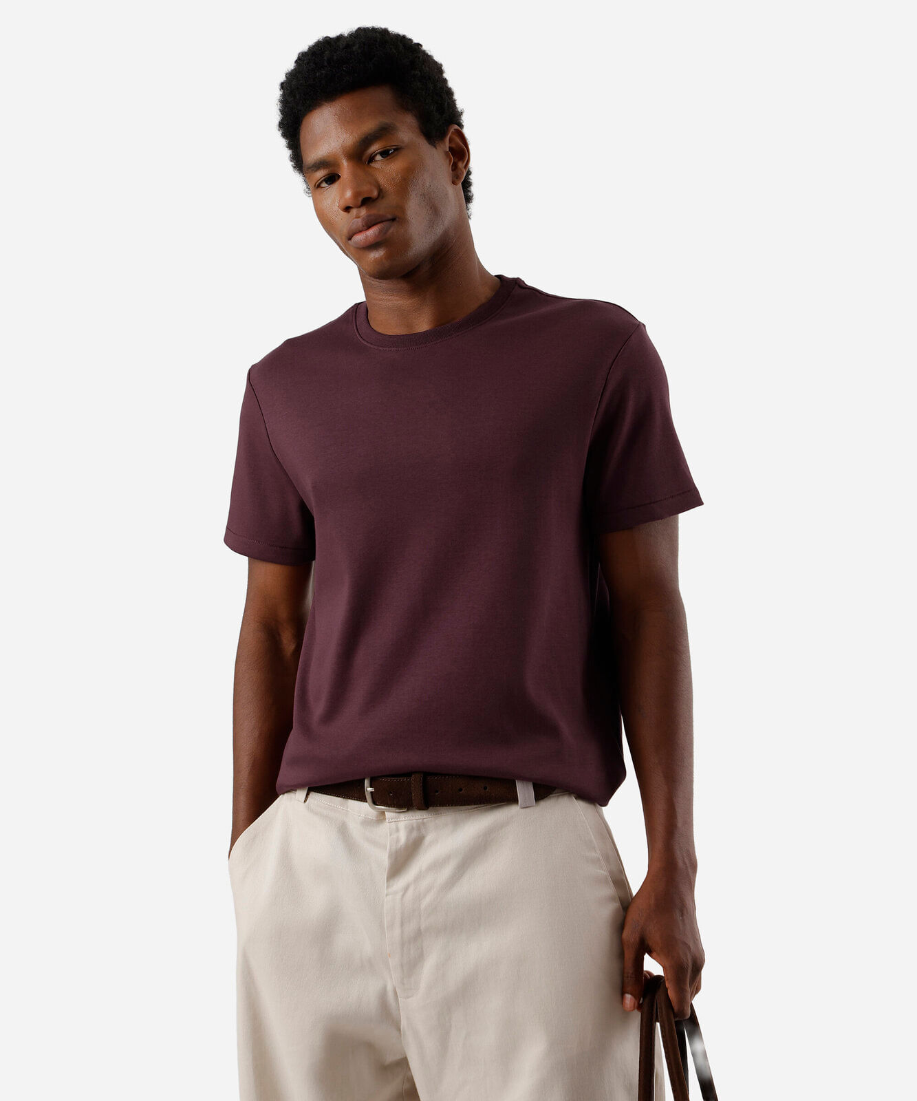 camiseta masculina de algodão peruano slim fit vinho