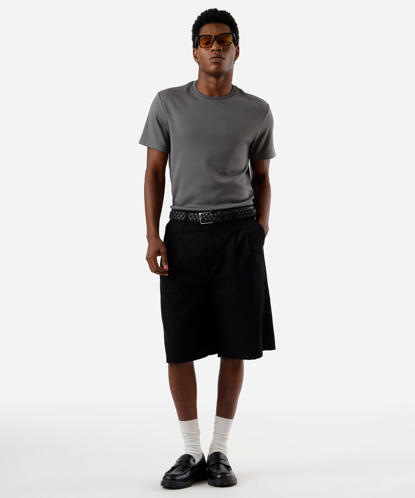 camiseta masculina de algodão peruano slim fit cinza