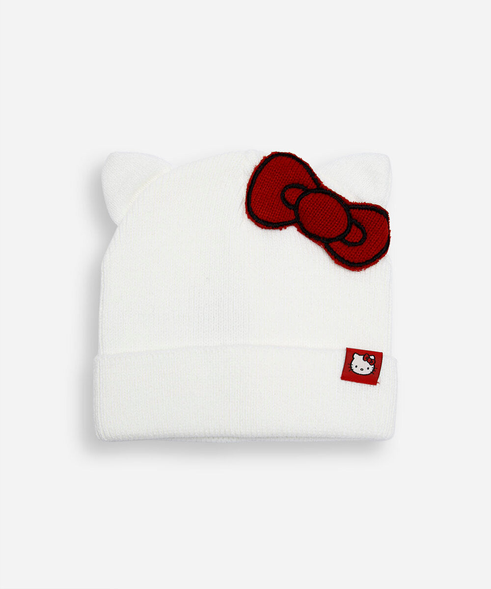 gorro infantil de tricot com orelhas hello kitty off white