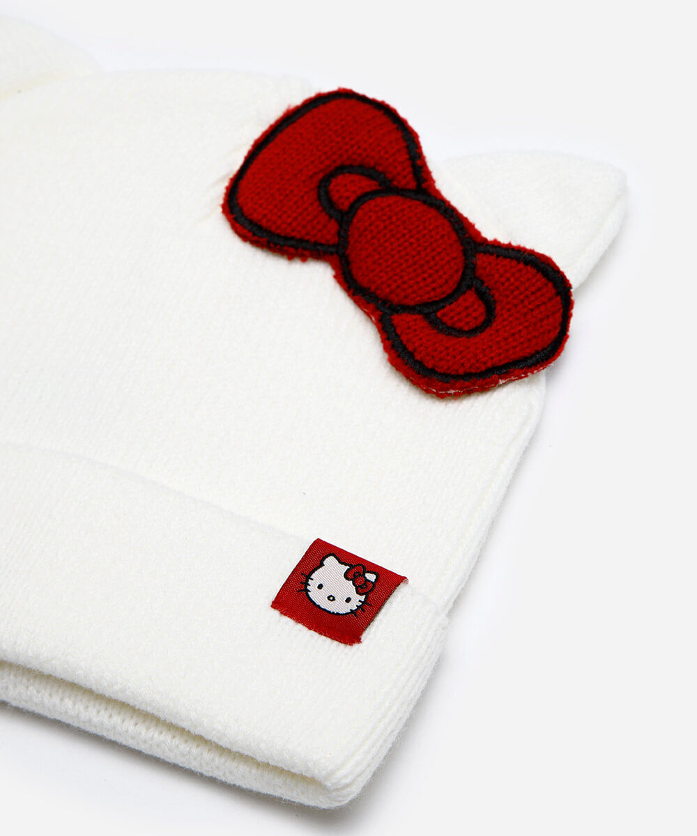 gorro infantil de tricot com orelhas hello kitty off white