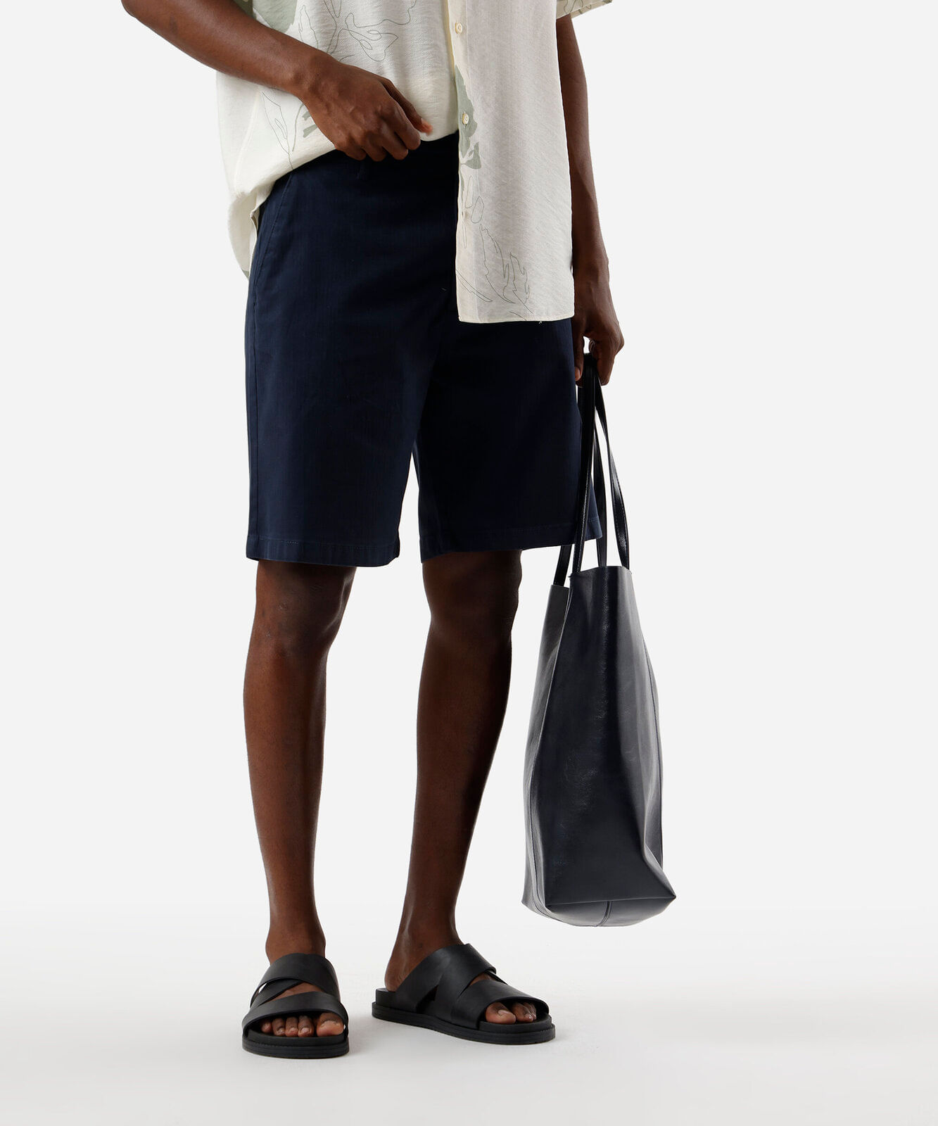 bermuda chino reta masculina de sarja azul