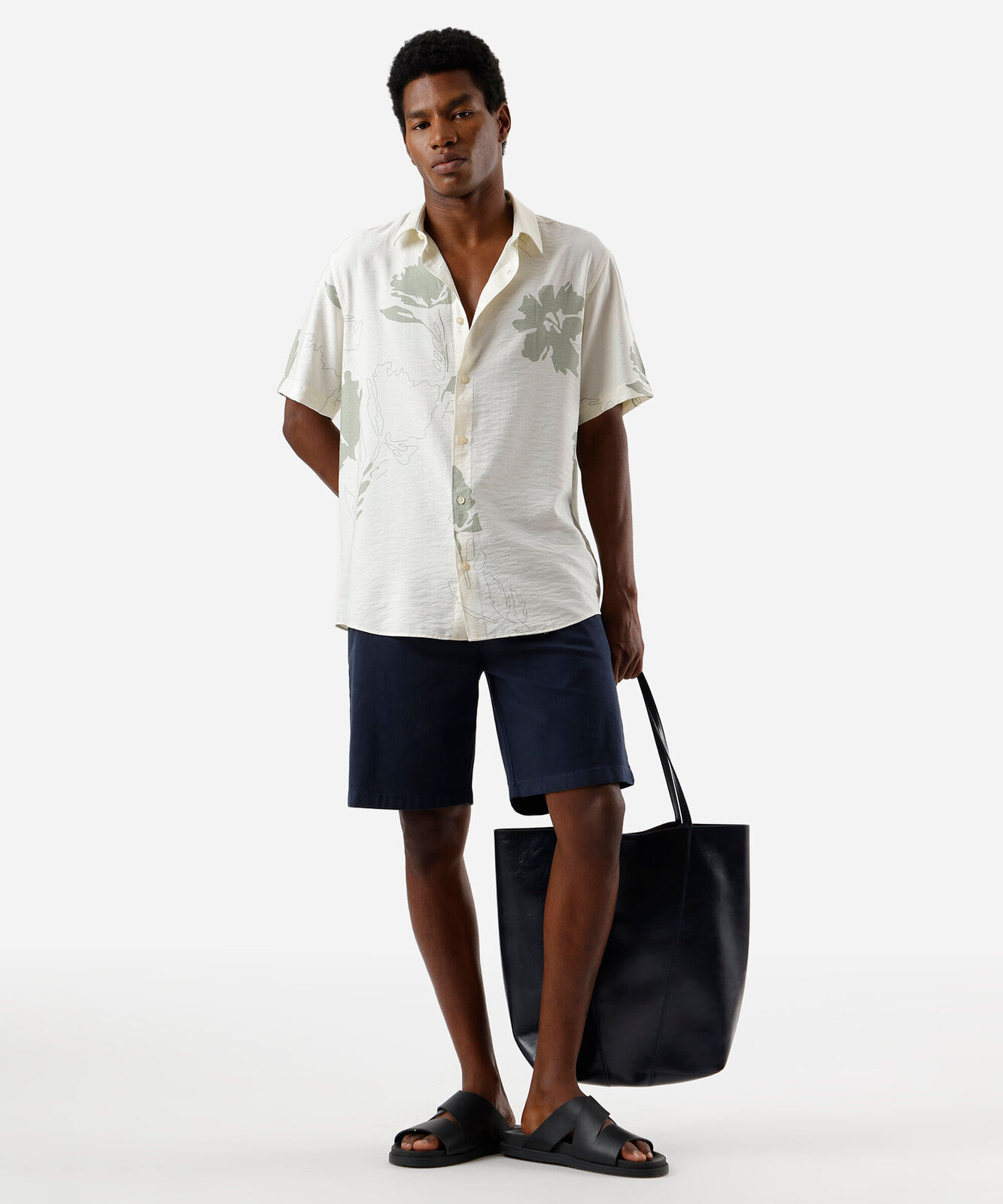 bermuda chino reta masculina de sarja azul