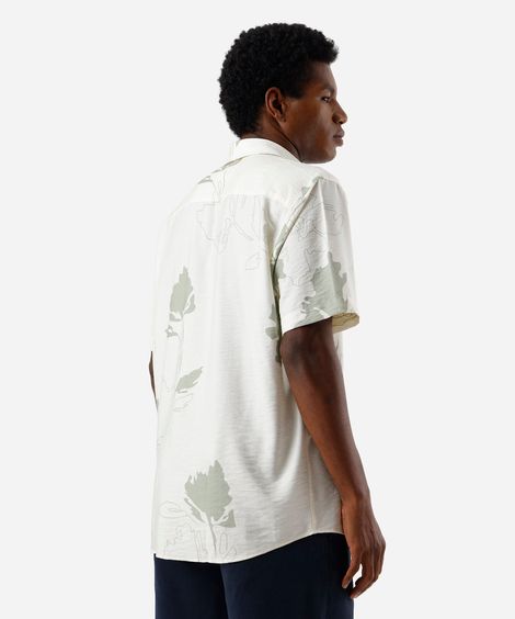 camisa masculina com viscose floral off white