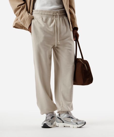 calça jogger masculina de moletom sem felpa bege