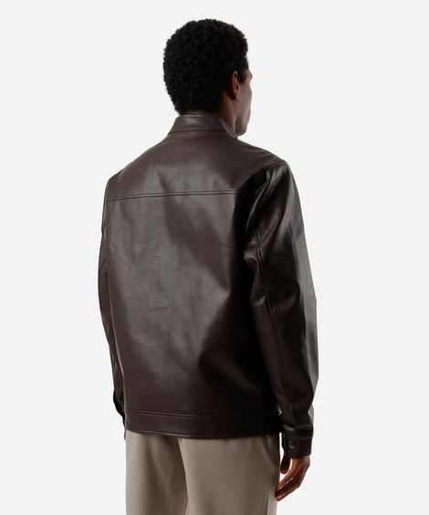 jaqueta slim fit masculina de poliuretano marrom