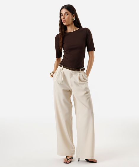 calça de alfaiataria feminina com pregas bege