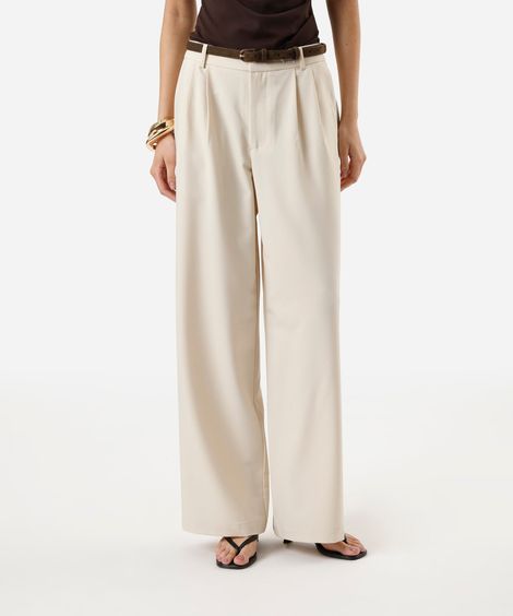 calça de alfaiataria feminina com pregas bege