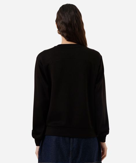 blusão básico alongado feminino de moletom com recorte preto