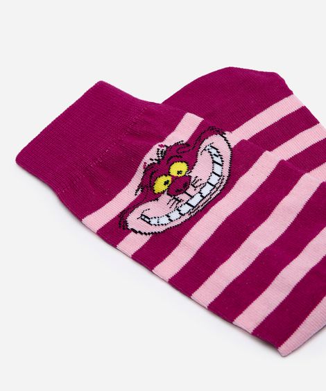 meia cano alto gato alice no país das maravilhas listrada rosa