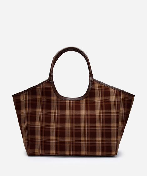 bolsa shopper xadrez marrom