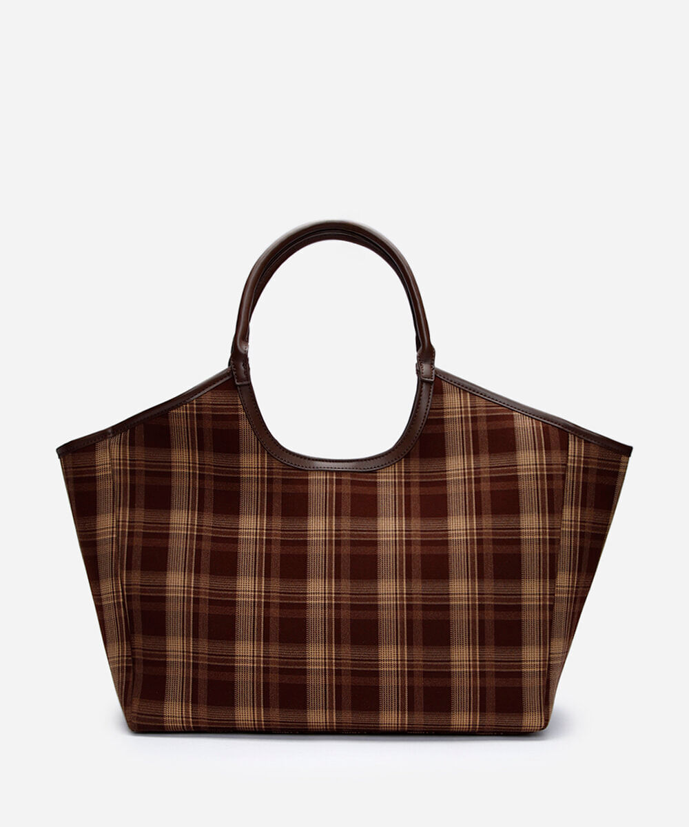 bolsa shopper xadrez marrom
