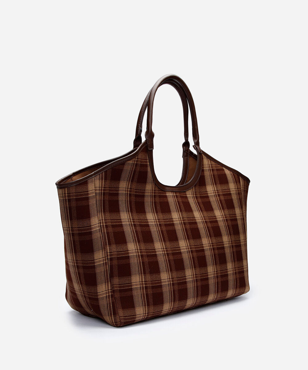 bolsa shopper xadrez marrom